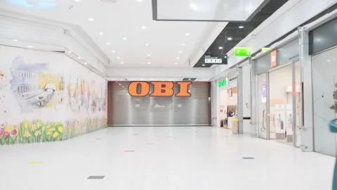 Closed OBI store in Russian shopping mall Stock Footage 174479417