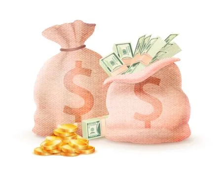 Closed Open Sacks with Dollar Signs Full of Money Stock Illustration