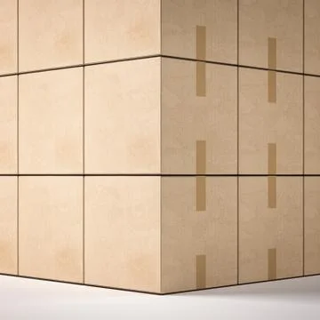 Closed orange cardboard boxes. 3d rendering Stock Illustration