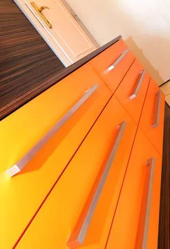 Closed orange drawers Foto stock