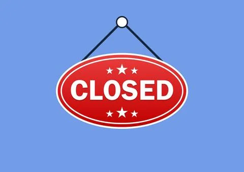 Closed Oval Hanging Sign Vector Illustration Isolated on Blue Background Stock Illustration