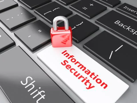 Closed padlock and information security on computer keyboard. privacy concept Ilustración de archivo