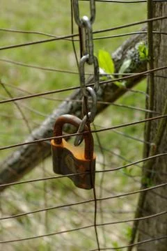 Closed padlock on the fence Stock Photos