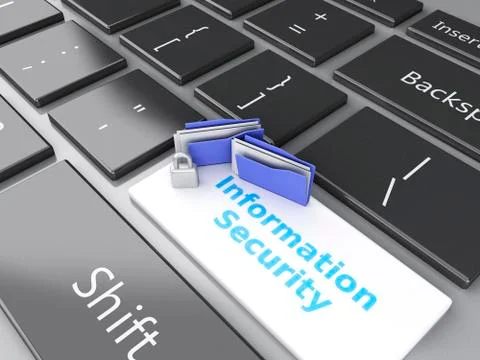 Closed padlock, folder and information security on computer keyboard. privacy Stock Illustration