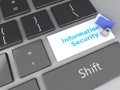 Closed padlock, folder and information security on computer keyboard. privacy Stock Illustration