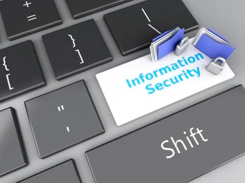 Closed padlock, folder and information security on computer keyboard. privacy Stock Illustration