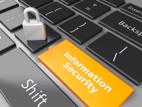 Closed padlock, folder and information security on computer keyboard. privacy Stock Illustration