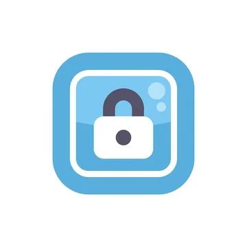 Closed padlock inside blue rounded square symbolizing security 库存插图