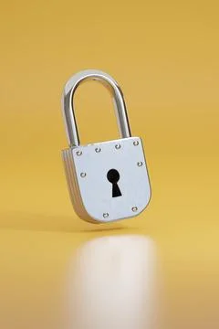 Closed padlock isolated on yellow background. 3d illustration. 스톡 일러스트