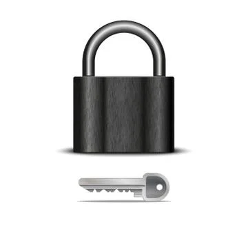Closed padlock with key realistic vector illustration close-up of a lock and  Stock Illustration