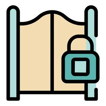 Closed padlock securing double swinging saloon doors Stockillustratie