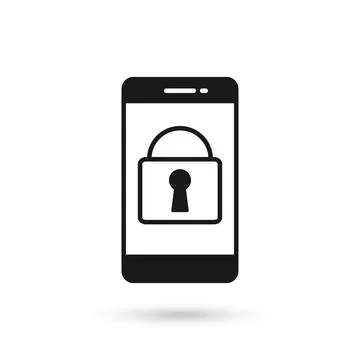 Closed Padlock Security Phone Flat Black Icon Stock Illustration