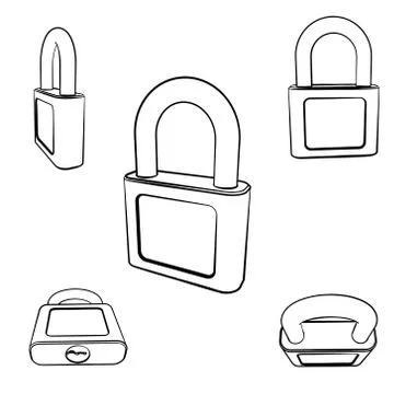 Closed padlock set.Isolated on white background. Vector outline illustration. Иллюстрация