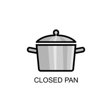 Closed pan for cooking outline vector for packaging design Stock Illustration