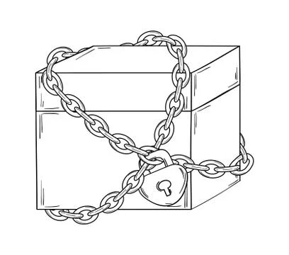 Closed paper box with chain and lock Illustrazione stock