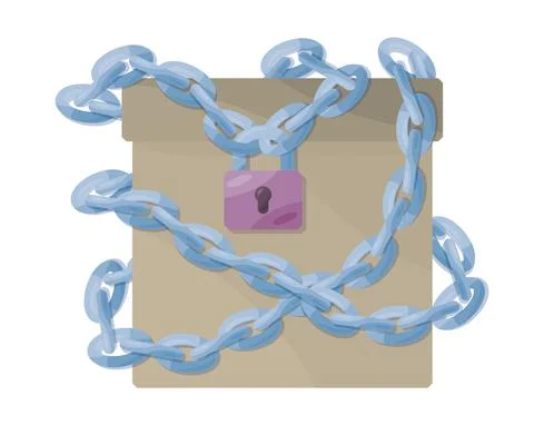 Closed paper box with chain and lock. Stock Illustration