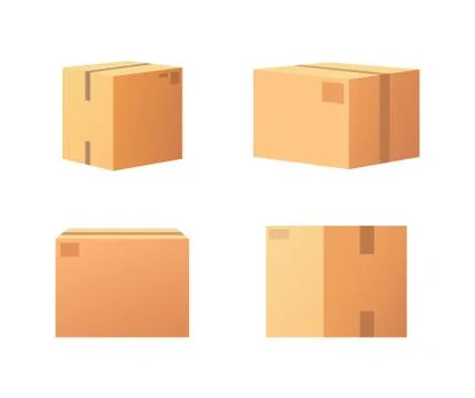 Closed Parcel Icons from Side, Back and Front view 스톡 일러스트