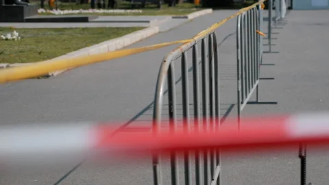Closed Park with Caution Tape due to Coronavirus outbreak, Covid -19 Stock Footage 132279122