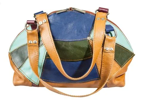 Closed patchwork leather multicolored handbag Fotos de archivo