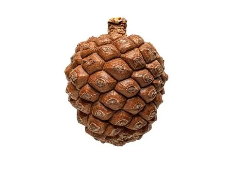 Closed pine cone isolated on a white background. Stock Photos