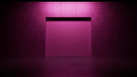 Closed pink metallic shutter door in empty concrete room Stock Illustration