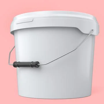 Closed plastic can or buckets of paint with handle on pink background. Illustration