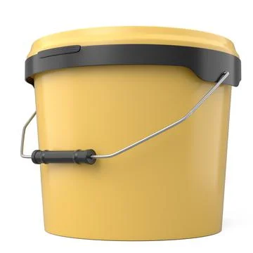 Closed plastic can or buckets of paint with handle on white background. Illustration