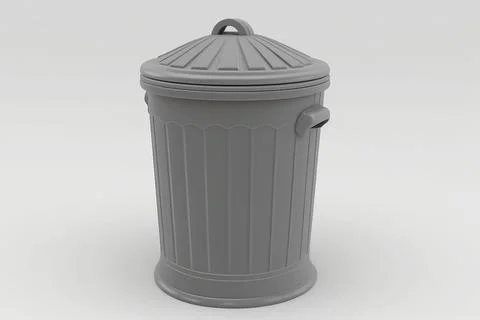 Closed plastic street grey trash bin on white background. Realistic 3d illu.. Illustration