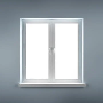 Closed plastic window on blue wall Stock Illustration