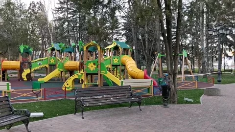 Closed playground in the park Video stock 129611805