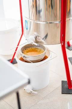 Closed Plug of a Centrifugal Extractor for Bee Honey Harvesting Over a Full.. Stock Photos