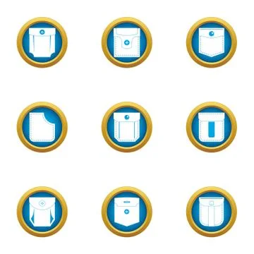 Closed pocket icons set, flat style Illustrazione stock