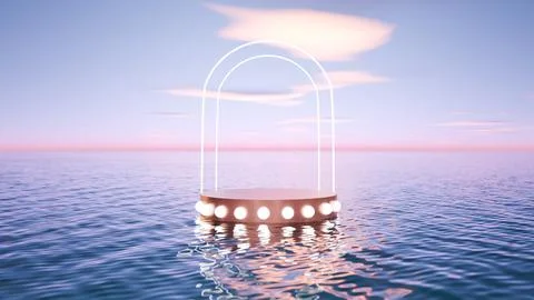 Closed up podium to display product on ocean wave view and blue sky. Stock Illustration