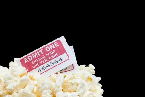 Closed up popcorn with tickets Stock Photos