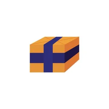 Closed postal parcel from brown paper or cardboard tied with blue tape ready for Stock Illustration