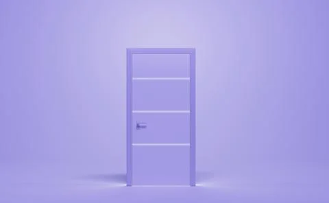 Closed purple door with light going through it, isolated on lavender background Ilustración de archivo