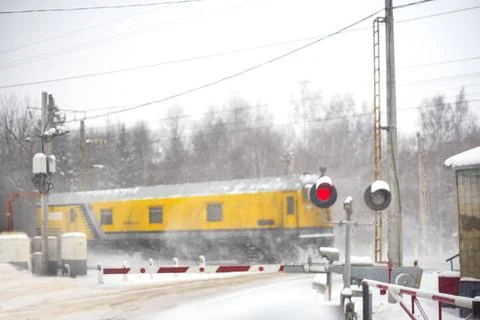 Closed railcross in winter Foto stock