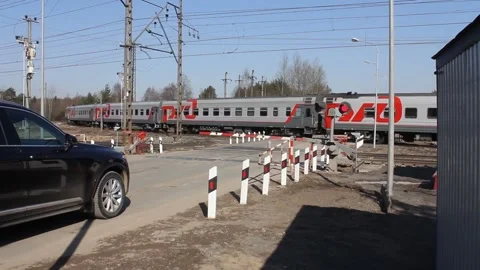 Closed railway crossing Stock Footage 152651719