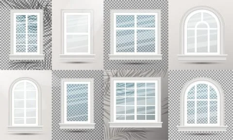 Closed Realistic Glass Windows Set with Shadows. Stock Illustration
