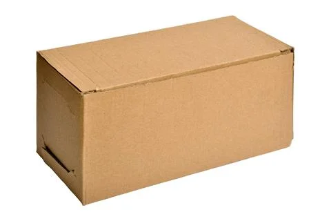 Closed rectangular cardboard box with corrugated cardboard lid isolated on wh Stock Photos