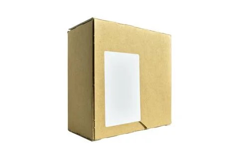 Closed rectangular cardboard box with corrugated cardboard lid isolated on Stockfoto's