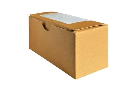 Closed rectangular cardboard box with corrugated cardboard lid isolated on wh Foto stock