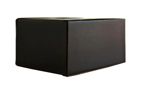 Closed rectangular cardboard box with corrugated cardboard lid, on white Stock Photos
