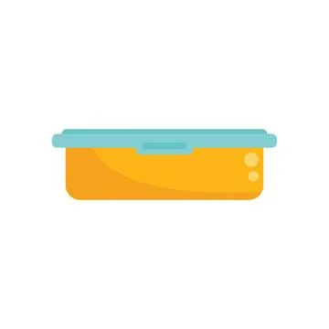Closed rectangular lunch box with blue lid icon flat style Stock Illustration