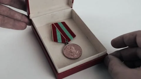 Closed the red box with Soviet  Medal with image Josef Stalin Stock Footage 146710415