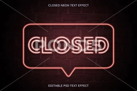 Closed red neon editable text effect on brick wall PSD 템플릿