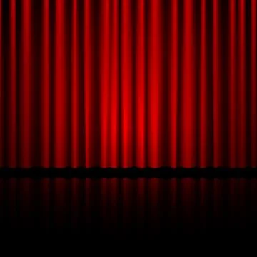 Closed red theater curtain with reflection in bottom. Background for banner o Stock Illustration