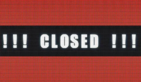 Closed, red ticker board. Closed, information on the red ticker board. img... Stock Photos