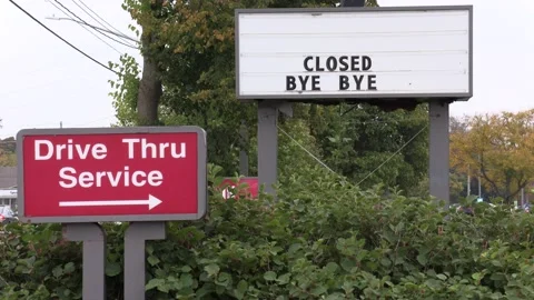 Closed restaurant buiness durng COVID 19 pandemic recession in Guelph Canada Stock Footage 140893953