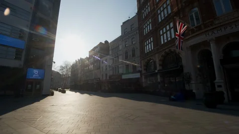 Closed restaurants Leicester square during Covid - 19 Lockdown Stock Footage 127697451